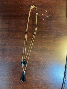 Kenneth Cole Gold Tone Double Strand Necklace with green glass Pendants